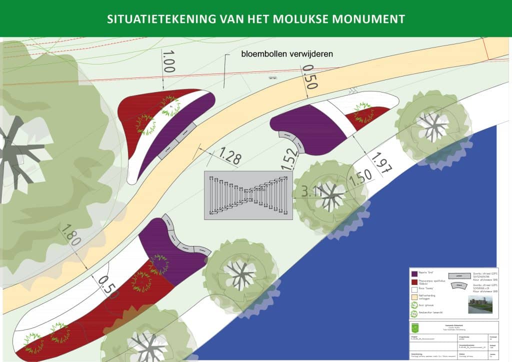 Vergroot afbeelding: de afbeelding toont een situatietekening waar het Moluks monument geplaatst wordt. 